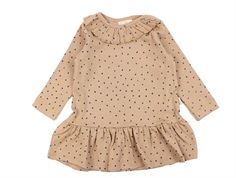 Petit Piao café rose/denim blue frill dot modal dress